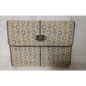 CELINE Vintage Macadam Pattern Canvas and Leather Trifold Wallet - EUC